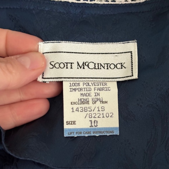 Vintage 80s Scott McClintock Lace Blouse Size 10 Navy Victorian Cottage Prairie - Picture 9 of 12